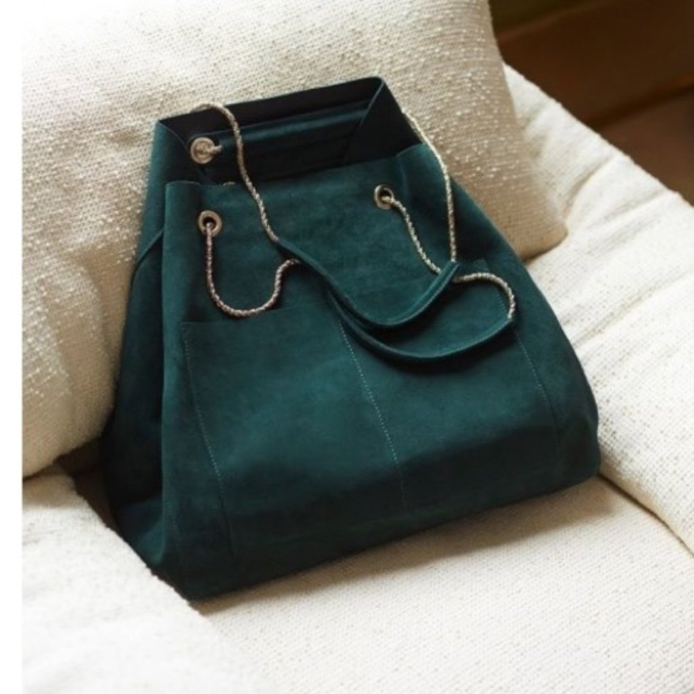 Sezane Gaby Tote Bag Suede Green - Picture 2 of 4